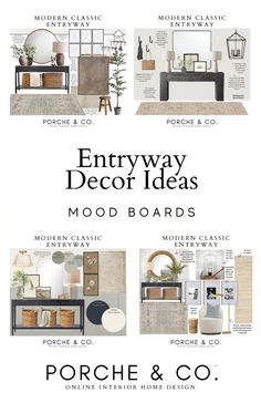 the entryway decor ideas mood board is shown