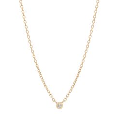 Understated yet sleek, our Petite Diamond Necklace is essential for a reason. A warm golden bezel holds a single petite diamond on an adjustable chain for the perfect hint of sparkle at the neckline. Designed to wear every day. Stones: .03ct White DiamondMetal: 14k Yellow GoldMeasurements: Diamond width: 2mm, Chain: 16"-18" Delicate Yellow Gold Necklace With Single Cut Diamonds, Refined Single Cut Diamond White Necklace, Refined Yellow Gold Necklace With Single Cut Diamonds, Yellow Gold Diamond-shaped Necklace With Single Cut Diamonds, Minimalist Yellow Gold Diamond Necklace, Tarnish Resistant, Notes Gift, White Diamond, Sale Items, Diamond Necklace