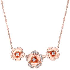 Add a lovely accent to your look with this Stella Grace diamond rose necklace. Add a lovely accent to your look with this Stella Grace diamond rose necklace.Click on this JEWELRY & WATCHES GUIDE to learn about fit, styles, materials and more! Chain length: 17 in. Chain type: rope Metal: 10k rose gold Finish: polished Packaging: boxedDIAMOND DETAILS Total weight: 1/10 ct. Color grade: G-I Clarity: I2-I3 Shape: round Setting: pave, prong Gemstones may have been treated to enhance their appearance. Rose Gold Flower Pendant Diamond Necklace For Anniversary, Rose Gold Necklaces With Rose Design For Anniversary, Formal Rose Design Rose Gold Necklace, Formal Rose Gold Necklace With Rose Design, Diy Fashion Accessories, Gold Rope Chains, Rose Necklace, Fine Jewelry Collection, Flower Necklace