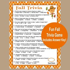 the fun trivia game includes answer key for fall trivia