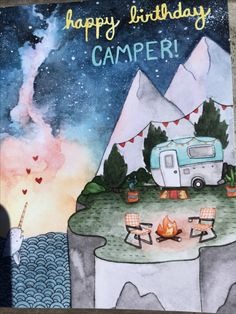 an illustration of a camper sitting on top of a cliff