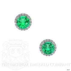 A beautiful transparent 0.75 carat round emerald with the following dimensions: 5.00 x 5.00 x 3.15 mm. The emerald has a brilliant cut, eye clean clarity grade (graded at eye level), intense color intensity, and an excellent polish. The origin of this emerald is Brazil. The earring also features 40 white round brilliant diamond gemstones of 0.80 x 0.80 x 0.40 mm weighing 0.17 carats. The diamond gemstones have a clarity grade of very slightly included - vs2. Formal Green Diamond Gemstone Earrings, Formal Green Gemstone Diamond Earrings, Luxury Green Diamond Earrings With Prong Setting, Classic Gia Certified Green Diamond Earrings, Classic Green Gia Certified Diamond Earrings, Elegant Round Emerald Earrings, Elegant Green Diamond Earrings With Brilliant Cut, Green Emerald Cut Diamond Earrings For Formal Occasions, Emerald Diamond Earrings For Formal Occasions