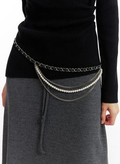 chain-waist-layered-belt-if402 / Black Elegant Adjustable Chain Belt For Parties, Chic Beaded Chain Jewelry For Evening, Elegant Double Chain Belt For Evening, Elegant Metal Jewelry With Chain Strap, Chic Evening Jewelry With Beaded Chain, Chic Double Chain Waist Chain For Party, Trendy Double Chain Waist Chain, Elegant Adjustable Chain Belt As Gift, Elegant Adjustable Chain Belt Gift