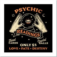 psychic reading card game with two hands holding an eye and the words psychic readings on it