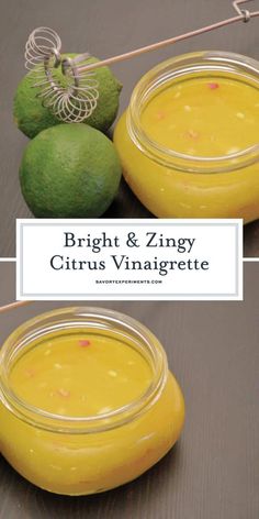 bright and zingy citrus vinaigrete in jars with limes on the side