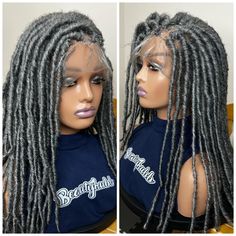 PLEASE NOTE: Before placing your order, help send your telephone number to beautyhubb.etsy@gmail.com or put your telephone number in the order message box as required by DHL Express for shipping. DESCRIPTION 13x6 Frontal Closure Extension: soft  locs Length: 18" Colour: gray  Dreads have never felt this natural  This unit is super super light weight It is made on a frontal closure Can be washed with warm water and shampoo This item is new.  I am open you answering your questions anytime. Thank y Gray Dreads, Wig Units, Wigs Braids, Gray Wig, Dread Locks, Braids Wigs, Soft Locs, Braid Wig, Colour Gray