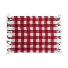 a red and white checkered table cloth with fringes on the edges, isolated against a white background