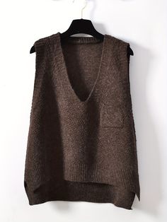 Cozy Solid V-Neck Knit Sweater Vest Tank Top Knit Sweater Vest, Casual Tanks, Sweater Vest Women, Casual Sweater, Casual Vest, Casual Sweaters, Knit Vest, Knitted Tank Top, V Neck Sweater