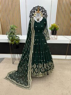 #ad Top Seller for NEW DESIGNER FAUX GEORGETTE GOWN WITH ATTRACTIVE DUPATTA FOR RECEPTION WEAR, Fashion Party Clothing Wedding Anarkali Dress, Embroidery Anarkali, Ceremonial Wedding, Wedding Salwar Suits, Green Anarkali, Pink Anarkali, Georgette Gown, Gown With Dupatta, Choli Blouse