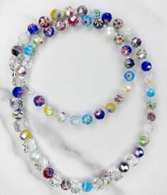 Colorful Milliefiori glass beaded necklace Unique Signature, Bead Jewelry, Glass Bead Necklace, Beaded Necklaces, Glass Bead, Bead Necklace, Jewelry Ideas, Clear Crystal, Crystal Glass