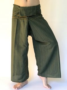 "Unisex Thai fisherman pants. One size fits all. You can wear in many occasions, casual wear, yoga wear, maternity wear, relax at home, travel etc. If you are looking for some pants that you can wear everywhere, comfortable, relax and Easy to wear. Thai fisherman pants is Answer!! Nice gift for yourself or your lover One pocket on the side for storing your items such as wallets, mobile phones, etc Approx. Measurements: One size can fits most and 1 Pockets Measurement Waist 27\" (69 cms) Length 4 Comfortable Stretch Green Pants, Baggy Wide-leg Bottoms For Meditation, Baggy Wide Leg Bottoms For Meditation, Green Stretch Harem Bottoms, Relaxed Fit Straight Leg Harem Pants For Yoga, Casual Bottoms For Meditation, Casual Long Pants For Meditation, Green Full-length Yoga Bottoms, Baggy Green Yoga Pants