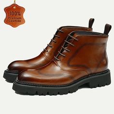 Category:Boots; Upper Materials:Leather,Italian Full-Grain Cowhide; Lining Materials:Cowhide; Gender:Men's; Toe Shape:Round Toe; Outsole Materials:Rubber; Closure Type:Lace-up; Function:Warm,Comfortable,Slip Resistant; Listing Date:08/30/2024 Cheap Dress, Men’s Boots, Casual Footwear, Leather Brogues, Dress Boots, Design Business, Cheap Dresses, Shoes Men, Dress With Boots