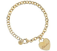 Personalized accessories make thoughtful gifts. Go ahead and pick up this heart charm bracelet for your loved one or treat yourself to this customized piece -- you deserve it! From Veronese Collection® Jewelry. Elegant Customizable Charm Bracelet For Gift, Elegant Heart Bracelet For Anniversary, Customized Elegant Charm Bracelet For Gift, Elegant Customized Charm Bracelet For Anniversary, Classic Heart Pendant Bracelet As Gift, Elegant Engraved Charm Bracelet As Gift, Engraved Elegant Charm Bracelet As Gift, Elegant Heart Shaped Bracelets For Anniversary, Elegant Wedding Heart Bracelet With Charms