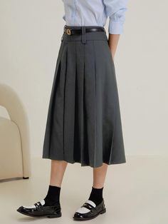 This is a feminine and romantic skirt by LANGSON that is made out of high quality polyester 100% fabric. With design detail of pleated detail for flared silhouette, it gives a trendy and feminine look. - Flared silhouette with overall pleats- Double belt loop on the waist- Feminine and modern mood Spring A-line Skirt With Accordion Pleats, Chic Accordion Pleated Flowy Skirt, Chic A-line Skirt With Pleated Waist, Long Flowy Skirt With Pleated Hem, Chic Pleated Hem Maxi Skirt, Elegant Pleated Maxi Skirt For Office, Chic Flowy Lined Pleated Skirt, Elegant Office-style Pleated Maxi Skirt, Elegant Long Pleated Skirt With Box Pleat