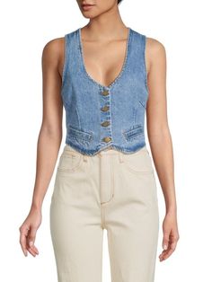 Lea & Viola Welt Pocket Denim Vest on SALE | Saks OFF 5TH Vest Over Dress, Black Denim Vest, Body Sock, Over Dress, Jean Vest, Vest Pattern, Vest Top, New Wardrobe, Denim Vest