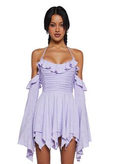 Sugar Thrillz Fairy Core Eyelet Off The Shoulder Handkerchief Mini Dress - Purple Purple Fairy Costume, Waitress Costume, Purple Costume, Halloween Dolls, Kawaii Clothing, Handkerchief Dress, Purple Halloween, Sugar Thrillz, Concert Outfits