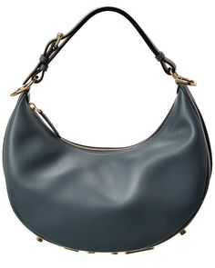 About The Brand: Innovative And Elegant Italian Luxury. Made In Italy Fendigraphy Small Leather Hobo Bag In Blue Leather And Gold-Tone Hardware With Logo Lettering Along Bottom Interior Design Details: Fabric Lining Measures 11.5In Wide X 9In High X 3.5In Deep Adjustable Shoulder Strap Drops 9In Zipper Closure Please Note: All Measurements Were Taken By Hand And Are Approximate; Slight Variations May Occur. Our Products Are 100% Genuine. In Some Cases We Purchase Merchandise From Trusted Independent Suppliers And Not Directly From The Brand Owner. In All Cases We Stand By The ity Of Every Product Sold On Our Site. Fendi Hobo Bag, Brand Owner, Versace Handbags, Luggage Bags Travel, Handbag Wallet, Leather Hobo Bag, Wallet Accessories, Italian Luxury, Hobo Handbags