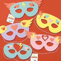 paper masks with hearts and lightning on them for valentine's day or birthday party