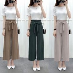 Buy OGAWA Pleated Wide Leg Pants at YesStyle.com! Quality products at remarkable prices. FREE Worldwide Shipping available! Pants Outfit Casual, Chiffon Fashion, Work Attire