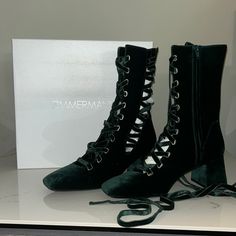 Stunning Green Velvet Boots With Side Zip, Perfect Condition With Box Retail Is $1095 Elegant Suede Lace-up Boots For Formal Occasions, Elegant Formal Suede Lace-up Boots, Formal Closed Toe Lace-up Winter Boots, Formal Closed Toe Lace-up Boots For Winter, Formal Winter Lace-up Boots With Closed Toe, Formal Lace-up Boots For Winter With Closed Toe, Winter Evening Lace-up Boots, Luxury Lace-up Winter Boots, Luxury Lace-up Boots For Winter