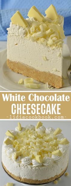 this is a white chocolate cheesecake on a plate