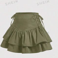 Mini Skirt/ Regular Fit ( Small) Green High Waisted Tiered Layer, Knot, Ruffle Hem Woven Fabric -Shein10/10 Brand New! Green Layered Skirt, Cute Green Skirt, Skirts With Ruffles, Aesthetic Clothes Skirts, Crochet Fairy Skirt, Light Green Clothes, Green Skirt Outfit Ideas, Sage Green Fits, Fairycore Skirts