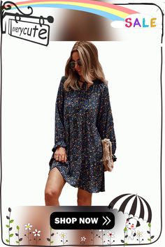 Navy Blue Floral Print Lace-up Long Sleeve Dress Blue Mini Dress With Ditsy Floral Print For Vacation, Flowy Blue Mini Dress With Ditsy Floral Print, Blue Ditsy Floral Print Knee-length Dress, Blue Ditsy Floral Print Mini Dress For Day Out, Blue Knee-length Ditsy Floral Dress, Blue Floral Dress With Ditsy Floral Print, Chic Blue Floral Dress With Ditsy Print, Chic Blue Midi Dress With Ditsy Floral Print, Casual Blue Mini Dress With Ditsy Floral Print