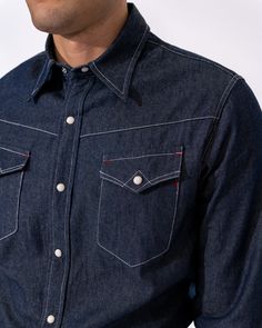 This classic 1950s Denim Western Shirt is the perfect work shirt with all the right features, like mother of pearl buttons, western cuffs and a prominent back yoke. Pairs perfectly with the Yardboss Jeans. Denim Western Shirt, Denim Polo, Western Denim Shirt, Vintage Icons, Work Shirt, Western Shirt, Mother Of Pearl Buttons, Pearl Buttons, Work Shirts