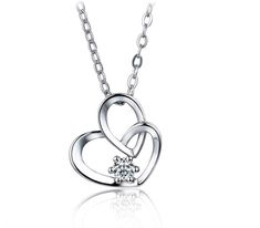 Looking for a stunning piece of jewelry that is both elegant and unique? Look no further than this beautiful heart necklace and double heart pendant set! The heart necklace features a gorgeous VVS1 moissanite stone, which sparkles brilliantly in any light. The stone is set in a rhodium-plated sterling silver pendant, which adds to the piece's durability and shine. The necklace also comes with an 18-inch rolo chain, making it ready to wear or gift right out of the box. Meanwhile, the double heart pendant is a symbol of love and togetherness. Made from sterling silver, the two hearts are interlocked, creating a beautiful and intricate design. This piece is a perfect gift for her on any occasion. Both pieces are made from high-quality materials and are designed to last. Plus, they come with a Elegant Silver Double Heart Necklace, Elegant Diamond White Sterling Silver Heart Necklace, Double Heart Brilliant Cut Jewelry Gift, Elegant Sterling Silver Heart Necklace In Diamond White, Elegant Sterling Silver Double Heart Necklace, Silver Diamond Heart Cut Necklace Gift, Heart Pendant Solitaire Necklace With Diamond Accents As Gift, Double Heart White Gold Diamond Necklace As Gift, Elegant Silver Heart Necklace With Round Pendant