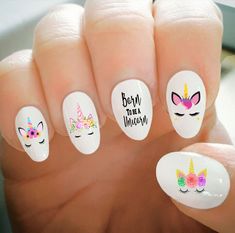 Unicorn Nails Designs, Baby Shower Nails, Unicorn Nail Art, Yellow Nails Design, Unicorn Nails, Mermaid Nails, Nail Tattoo, Easter Nails, Water Transfer