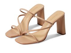 Schutz Chessie - Women's Sandals : True Beige : Slip into a classy elegant look in Schutz Chessie sandals with block heels. Leather and textile upper. Leather lining. Padded leather insole. Slip-on style. High-block heels. Square toe silhouette. Leather outsole. Made in Brazil. Measurements: Heel Height: 4 in Weight: 0.0282 oz Product measurements were taken using size 7, width M. Please note that measurements may vary by size. Square Toe Sandals, Tan Woman, Leather Platform Sandals, White Slip, White Sandals, Made In Brazil, Tan Color, Nappa Leather, Women's Sandals