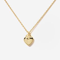 Puffed Heart 14K Gold Plated Necklace | Little Sky Stone Yellow Gold Heart Necklace Gift For Her, Yellow Gold Heart Necklace For Her, Heart Charm Pendant Necklace For Everyday, Sterling Silver Heart Necklace With Delicate Yellow Gold Chain, Tarnish Resistant Heart Pendant Necklaces For Mother's Day, Gold Heart Necklace In Sterling Silver, Yellow Gold Heart Pendant Necklace For Her, Delicate Sterling Silver Heart Necklace In Yellow Gold, Tarnish Resistant Yellow Gold Heart Necklace For Her