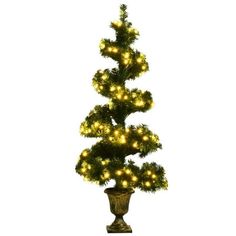 a small christmas tree with lights on it