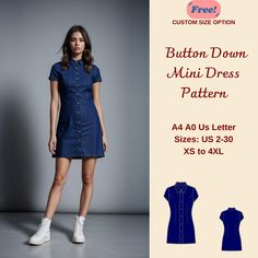 the button down mini dress pattern is available in sizes xs to 4xl