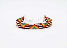 a colorful bracelet on a white background