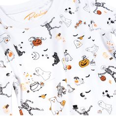 Description Step into a world of spook-tastic charm with Petidoux's brand-new "Halloween Party" pajamas! Our hand-drawn print is a bewitching masterpiece featuring dancing skeletons, adorable carved pumpkins, and a hauntingly delightful cast of characters including ghosts, dogs, cats, and teddy bears – all dressed as the cutest Halloween spooks and friendly mummies. These pajamas are the ultimate treat for the little ones, ensuring they're the life of the Halloween party, even in dreamland! Reno White Sleep Sets For Fall, White Cartoon Print Sets For Fall, Playful Halloween Sleepwear For Pajama Party, Playful Halloween Sleepwear, Playful Sleepwear For Halloween Pajama Party, Playful White Sleepwear For Fall, Playful Halloween Sleepwear For Sleepover, White Long Sleeve Costume Party Set, White Long Sleeve Sets For Costume Party