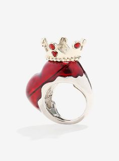 Love And Madness Disney Alice In Wonderland Red Queen Crown Ring, Alice In Wonderland Red Queen, Disney Rings, Disney Engagement, Queen Rings, Bijoux Art Nouveau, Disney Alice In Wonderland, Locket Ring, Gold Heart Ring, Old Rings