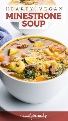 a bowl of hearty vegan minestone soup