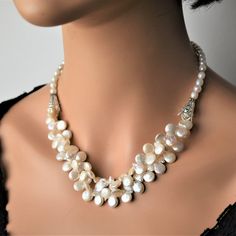 Handmade Cluster Pearl Necklace Unique Statement Necklace Beaded Double Strand Chunky Choker Artisan Gift for Women - Etsy Handmade Double Strand Pearl Jewelry, Unique Pearl Necklace For Wedding, Double Strand Pearl White Jewelry As Gift, Pearl White Double Strand Jewelry For Gift, Pearl White Double Strand Jewelry Gift, Unique Pearl Drop Necklace For Wedding, Unique Wedding Pearl Drop Necklace, Unique Pearl White Necklace For Gift, Unique Pearl Necklace With Pearl Charm As A Gift