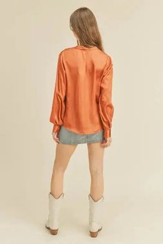 Product Details: ❥ Color: Clay ❥ Woven satin blouse ❥ Long sleeve top ❥ V-neckline ❥ Button arm cuffs ❥ Lightweight fabric ❥ Fabric Contents: 100% Polyester❥ FINAL SALE Satin Blouse Long Sleeve, Arm Cuffs, Blouse Sale, Blouse Long Sleeve, Arm Cuff, Satin Blouse, Tops Fall, V Neckline, Long Blouse