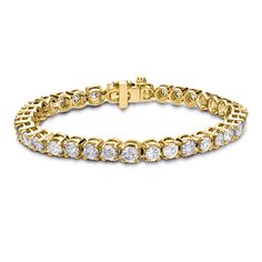 This beautiful diamond Tennis Bracelet features 10 ct total weight of 33 round-cut diamonds in a 4-prong setting.This bracelet is crafted in 14k Yellow Gold metal and secures with box clasp Black Diamond Pendant, Black Diamond Studs, Dream Bracelet, Halo Diamond Earrings, Solitaire Diamond Pendant, Colored Diamond Rings, Halo Earrings, Diamond Tennis Bracelet, Black Diamond Ring