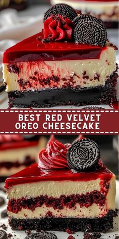 red velvet cheesecake with oreo cookies on top