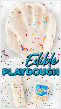 an edible playdough with sprinkles on it and the text edible playdough