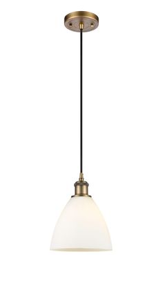 Includes 10 feet of cord. Slope ceiling compatible. 4.5 inch 2mm heavy cast canopy. Innovations Lighting Bristol Glass Brushed Brass Industrial Opal Glass Dome Medium Hanging Pendant Light | 516-1P-BB-GBD-751 Slope Ceiling, Hanging Pendant Light, Mini Pendants, Hanging Pendant, Hanging Pendant Lights, Lowes Home Improvements, Glass Dome, Hanging Pendants, Sloped Ceiling