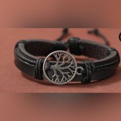 Braided Wrap Pu Leather Bracelets For Men - Vintage, Life Tree. Color: Black Vintage Black Bracelet With Leather Strap, Vintage Black Leather Bracelet For Gift, Vintage Black Leather Bracelet As Gift, Vintage Black Leather Bracelet, Black Casual Leather Bracelet, Casual Black Jewelry For Everyday Use, Casual Black Everyday Jewelry, Casual Black Jewelry With Leather Strap, Leather Bracelets For Men