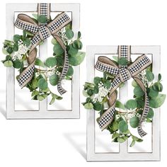 PRICES MAY VARY. Reliable to Decorate: this window wall decor is made of wood, strong and hard to break or deform, you can confidently hang it on the wall, the artificial green leaf wreath is made of plastic and ribbon, not easy to fade or tear, can decorate your wall for a long time Decorate As You Like: there are serrated hooks at the back of the wooden window decor for easy installation; The wood farmhouse wall decor with wreaths can be hung in your living room, dining room, bedroom, kitchen, Rustic Farmhouse Decor Living Room, Window Frame With Wreath, Farmhouse Bedroom Wall Decor, Wood Window Frame, Bow Wood, Wooden Window Frames, Window Wall Decor, Wood Window, Wall Decor Wood