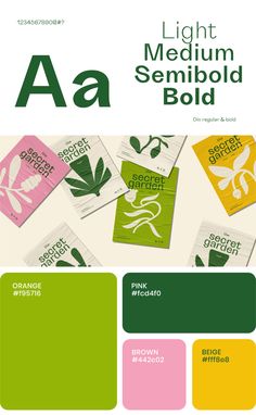 the front cover of light medium semi bold bold colors, including pink, green and yellow