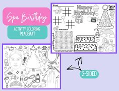 two birthday coloring pages with the words happy birthday and an image of a woman's face