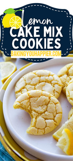 lemon cake mix cookies on a white plate