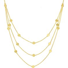 Olas d'Oro 18 Necklace - 14K Yellow Gold Triple Stranded Disc Station Bib Necklace Luxury Clavicle Chain Necklace, Dainty Gold-tone Round Necklace, Elegant Gold Charm Necklaces With 17 Jewels, Luxury Gold Double Strand Necklaces, Luxury Double Strand Gold Necklaces, Luxury Round Delicate Chain Necklace, Luxury Gold Double Strand Necklace, Luxury Delicate Chain Necklace, Luxury Double Strand Gold Necklace